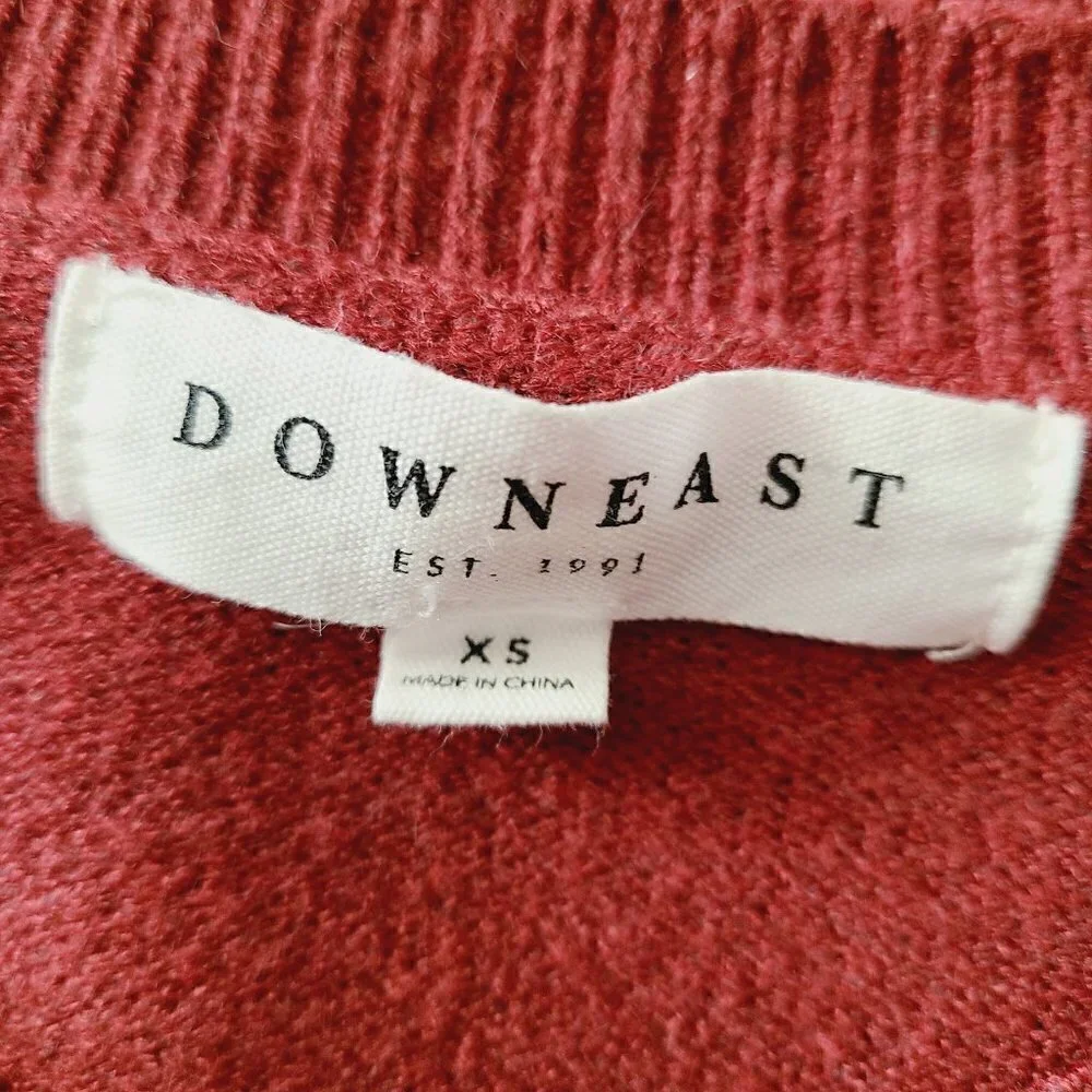 DOWNEAST Sweater XS Burgundy Red Knit Cable Knit Sleeves‎ Oversized Pullo…